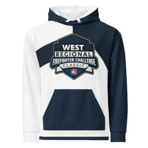 West Regional Firefighter Challenge League Hoodie in black and white with bold West Regional logo on the front. A tribute to the strength of the West region firefighters.